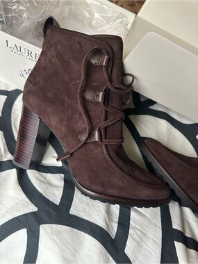 Lauren Ralph Lauren Dark Brown Suede Lace-Up Ankle Booties